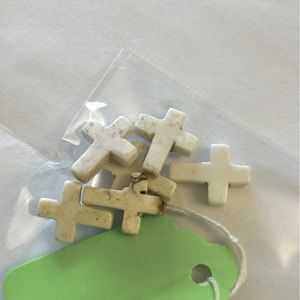 Tiny Howlite White Turquoise Cross beads   3/4”